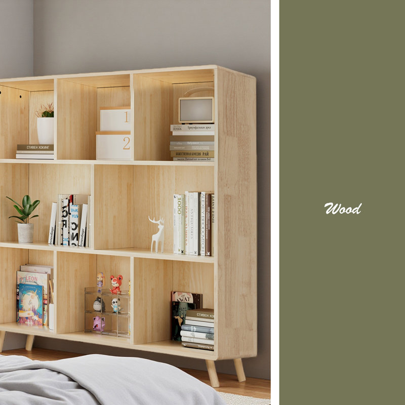 Armoire de rangement en bois de pin à 8 compartiments, L 44 po x H 44 po avec tablettes fixes pour livres / jouets / décoration intérieure, bibliothèque moderne en bois