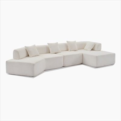 Modern Minimalist 140" L-Shape Couch ,No Assembly Required,Boucle,Modular Sofa