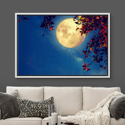 «Shining Full Moon entourée de feuilles», cadre flottant, impression sur toile