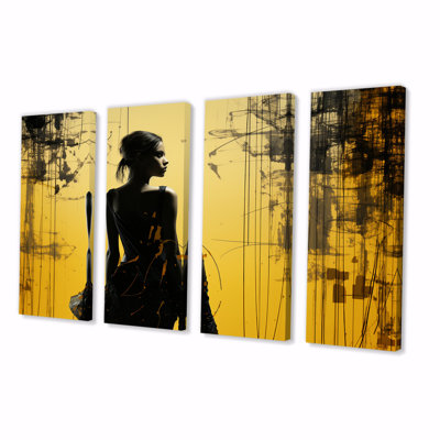 Black And Yellow Fashion Woman Solitude II - Fashion Woman 4 Piece Wall Art Decor Set
