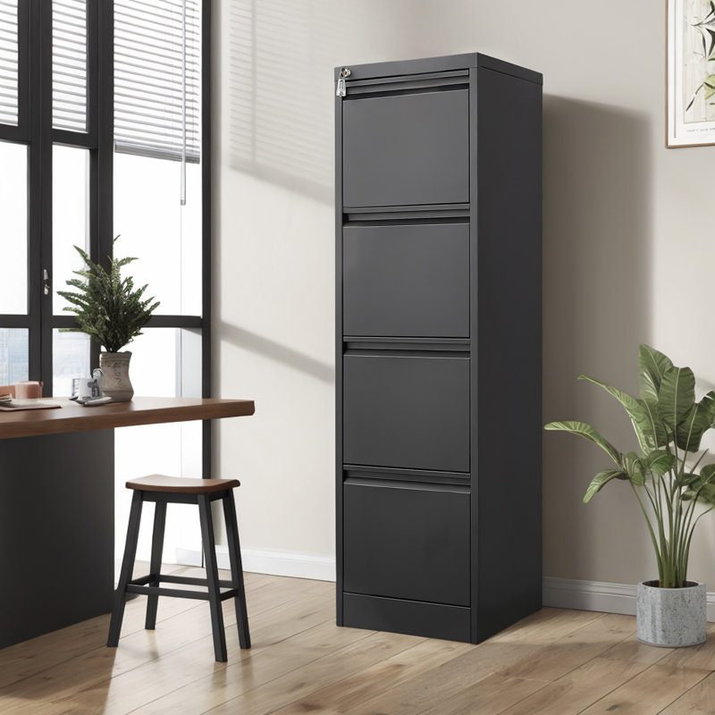 Classeur vertical en métal 52 po pour bureau et maison avec serrure et 4 tiroirs, Noir, noir, noir, noir