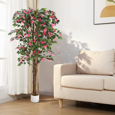 47.2" Artificial Bougainvillea Tree, Pink Faux Silk Flower Potted Plant for Decor