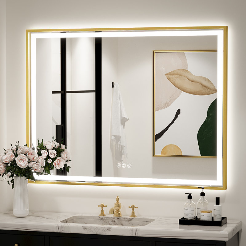 Super Bright Bathroom Vanity Mirror, LED Lighted Mirror with Frontlit & Backlit, 3 Color Temperature and Anti-Fog Wall Mirror Aluminum Alloy Frame Mirror