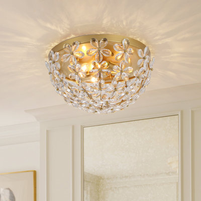 Brass Floral Crystal Flush Mount Ceiling Light with Three Lights