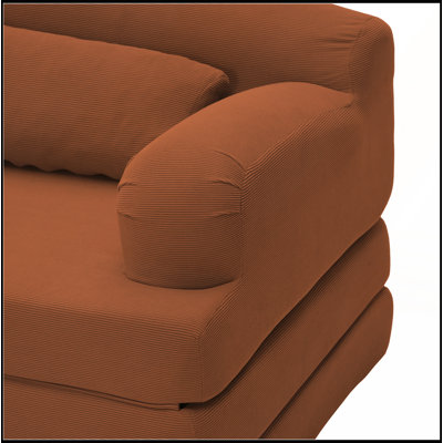 Foldable Corduroy Loveseat Sleeper Sofa Bed - High-Density Foam Convertible Couch for Small Spaces (Orange)