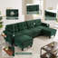 Canapé modulaire en U de 115 po avec 2 repose-pieds et tables d'appoint pliables Roomfitter, chenille, vert-78833971