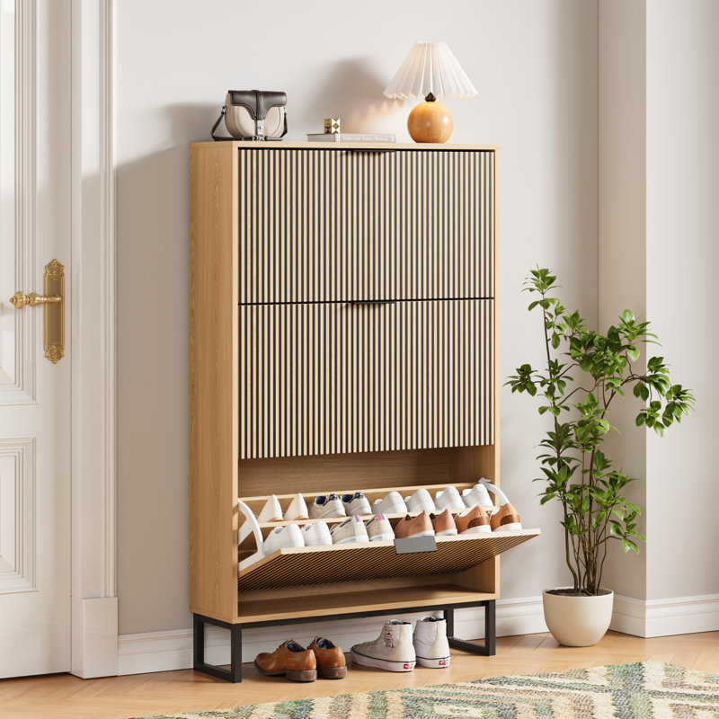 Armoire de rangement pour chaussures 24 paires avec 3 tiroirs rabattables, armoire de rangement de chaussures autoportante pour vestibule, couloir