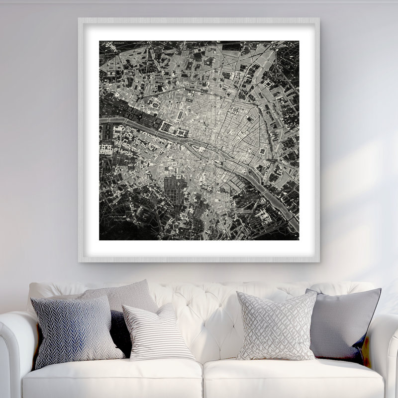 Vue aérienne d'un avion - Blueprints Man Cave, reproduction encadrée, H 36 po x l 36 po, Argent argent