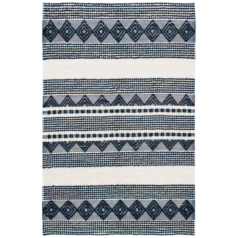 Southwestern Hand Woven Wool/Cotton Southwestern Rug, Rectangle 2'3" x 4', Dark Navy/Ivory