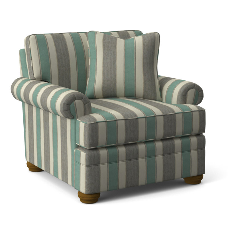 Fauteuil Kensington, Finition Havane, Rayures bleues / beiges 0209-61