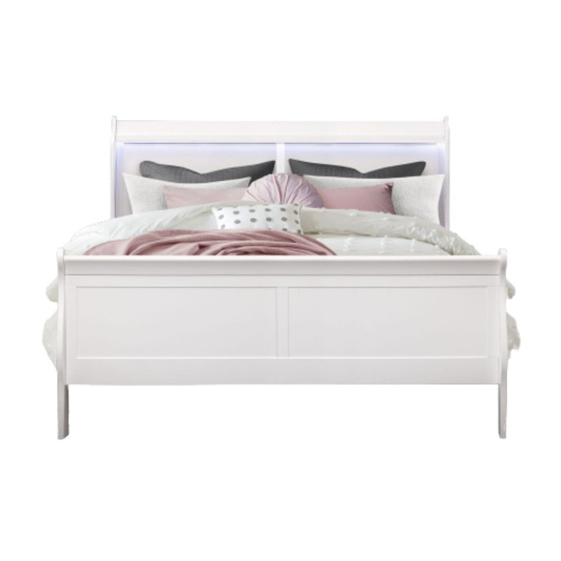  Cadre de lit double lumineux en bois blanc Brighton - Double, blanc