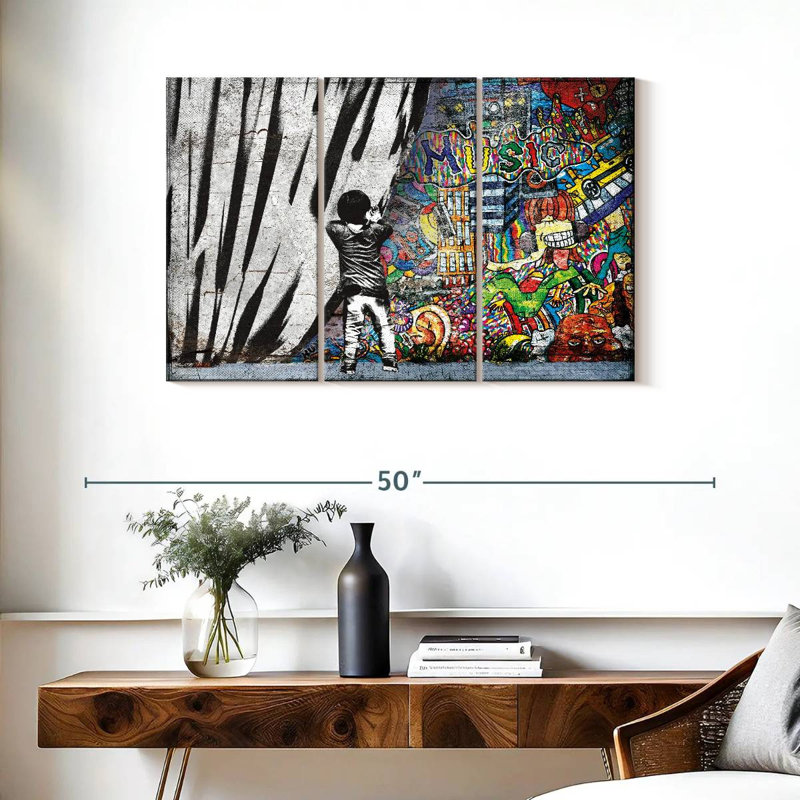 Ensemble de 3 musiques musicales derrière le rideau sur toile, H 24 po x l 38 po x P 1,25 po