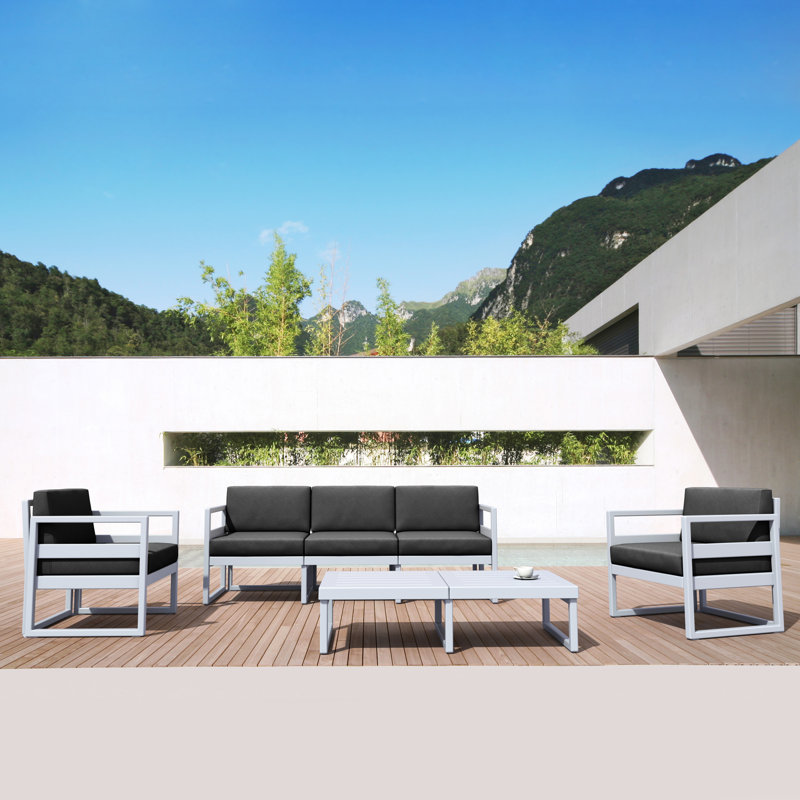 Larry 79'' Wide Straight Patio Sofa with Sunbrella® Cushions, Canvas Charcoal Sunbrella® Canvas, Silver/Grey