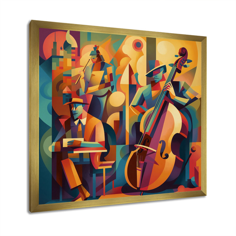 Jazz Band Performance I - Music Jazz, art mural, Encadrement doré, H 30 po x l 30 po x P 1 po