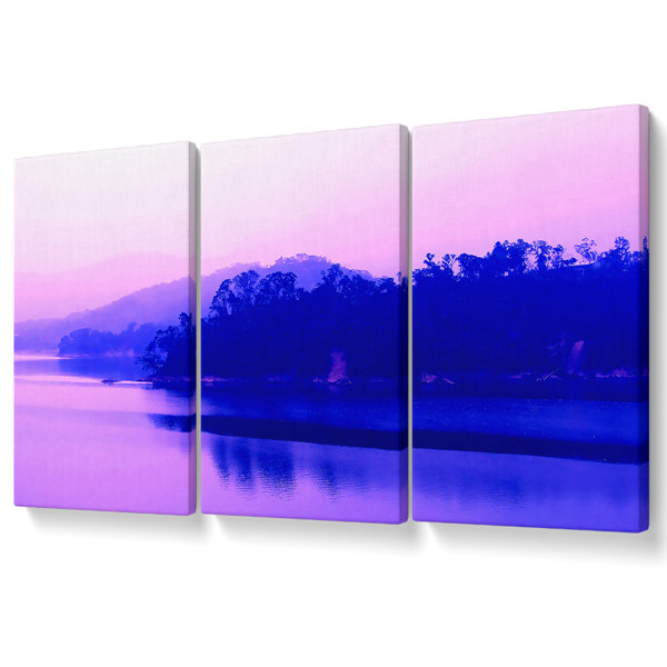 Union Rustic Pink Blue Lake Serine - 3 Piece Wrapped Canvas Graphic Art ...