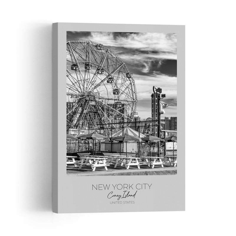 Affiche murale abstraite classique vintage de la grande roue de Coney Island, style urbain estival, H 24 po x l 16 po