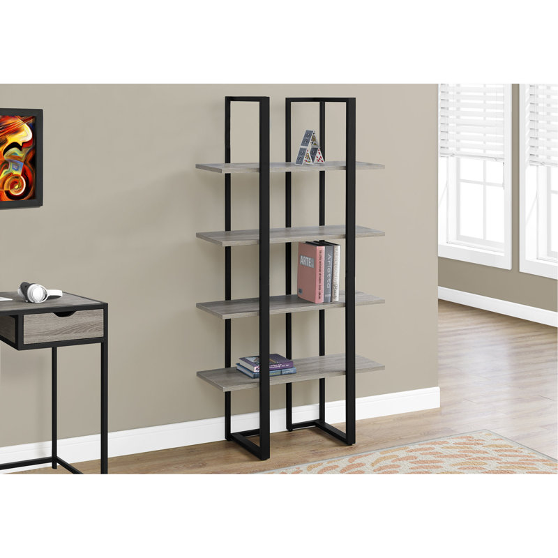 Bibliothèque, bibliothèque, étagère, 4 niveaux, bureau, chambre à coucher, stratifié, métal, contemporain, moderne