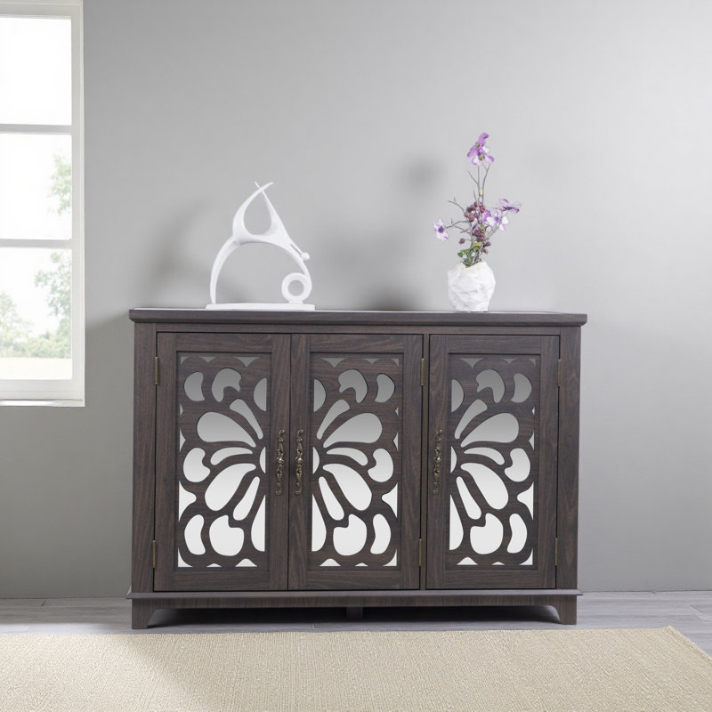 49.33" X 15.55" Spacious Size Countertop Sideboard With 3 Mirrored Doors Adjustable Shelves Buffet Cabinet, Storage Cabinet For Living Room, Bedroom, Dinning Room, Kitchen, Hallway Closet