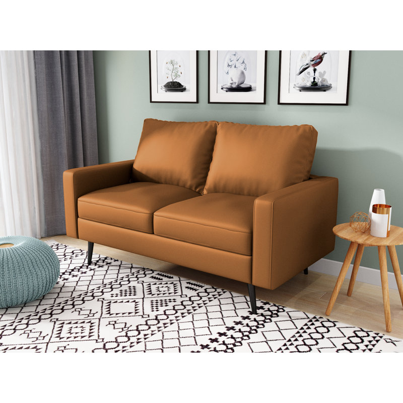 70'' Faux Leather Sofa, Brown Faux Leather, 33" H x 58" W  x 31" D