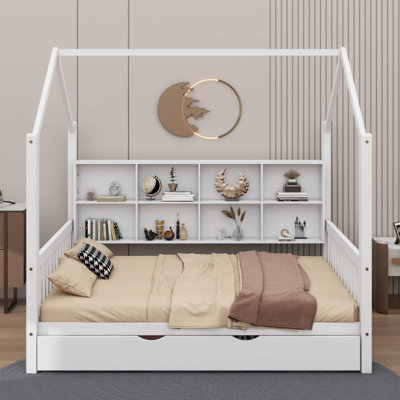 Lit en bois avec tiroir et tablette pour enfants