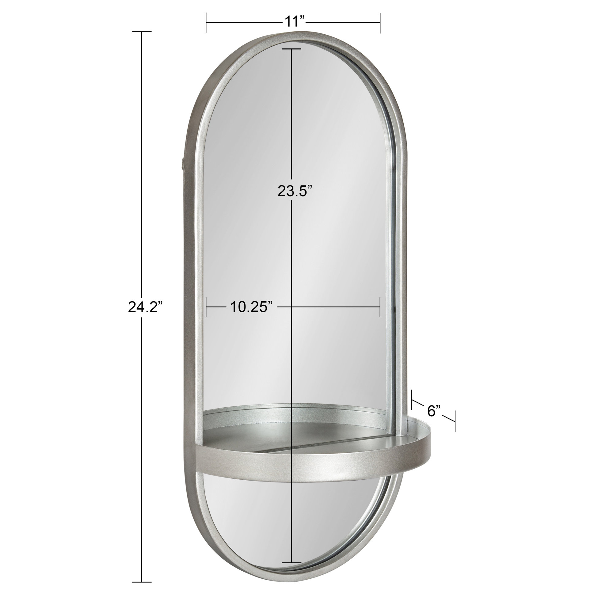 Lumi Metal Flat Mirror with Shelves, Gold, 24.25" H x 11 W