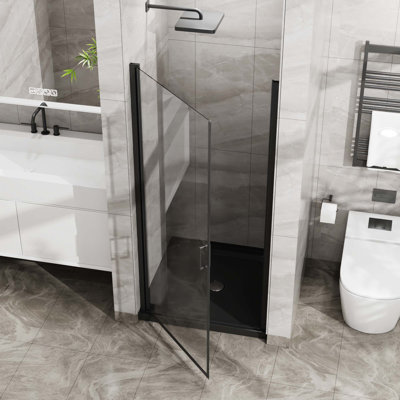 Porte de douche pivotante, porte de douche en verre trempé épais de 1/4 po au fini chromé, conception sans cadre