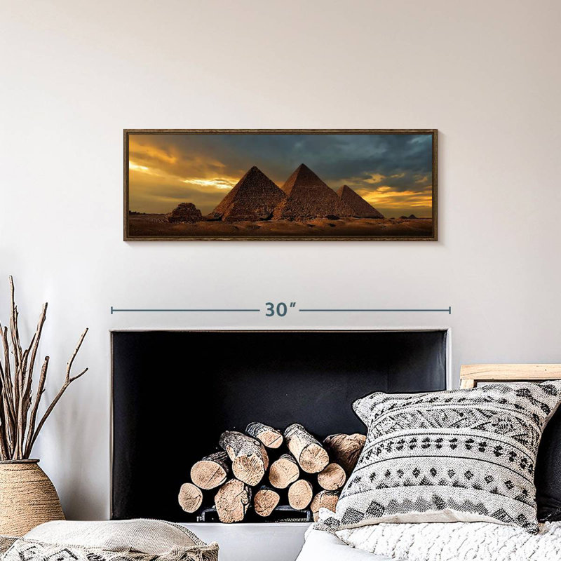 Sunset Over The Giza Pyramids, 28" X 10", Floating Frame Walnut