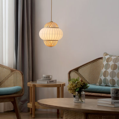 Luminaire suspendu géométrique en bambou bohémien à 1 lumière Hikari pour table basse, chevet,