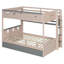 Lit superposé château pour enfant (taille standard) avec lumières DEL, 2 tiroirs de rangement et une étagère, en bois, gris-807386560-807386562