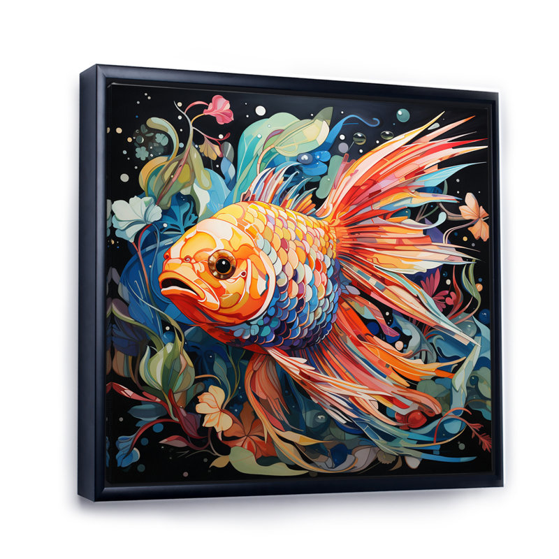Impression sur toile pêche, impression Pop Art piscine - Pêche Pop Piscine I, Cadre flottant noir, H 24 po x l 24 po x P 1 po