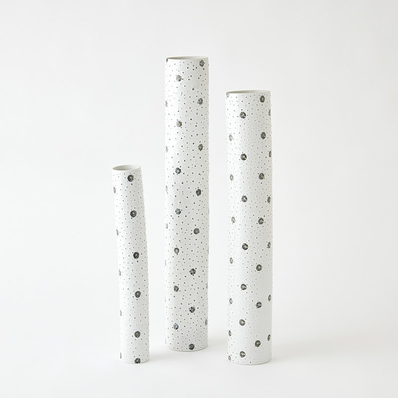 Spotted Handmade Porcelain Table Vase, 18" H x 2.5" W x 2.5" D