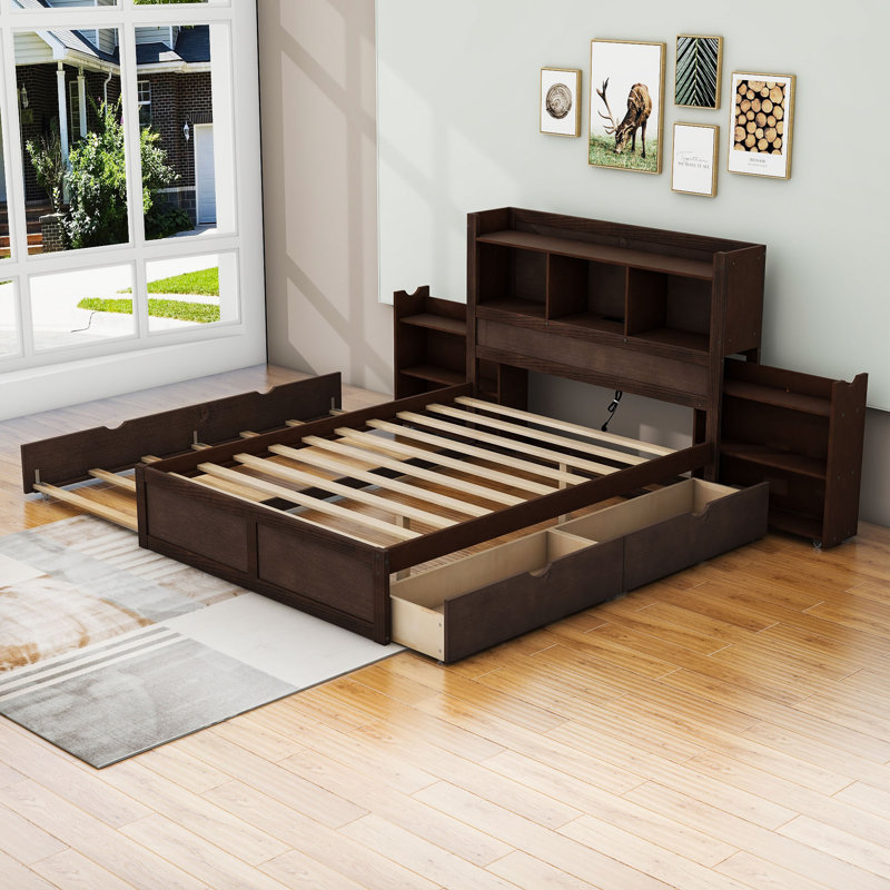 Lit plateforme avec rangement Dyonne, Espresso