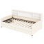 Lit simple tapissier beige avec rangement - Velours luxueux, tête de lit, espace supplémentaire pour la literie et les vêtements, revêtement de taille de meuble intégré, doux et fonctionnel-1592025506