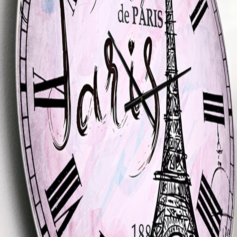 Illustration with Paris Eiffel Tower - French Country wall clock, Medium