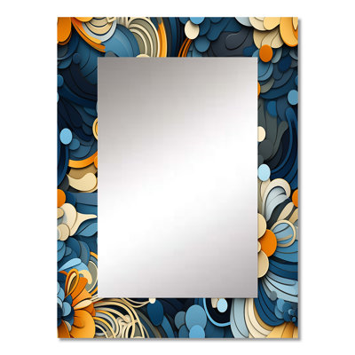 Orange And Blue Graceful Floral Essence Of Zen - Abstract Decorative Wall Mirror, Modern Mirror, Printed Metal Art