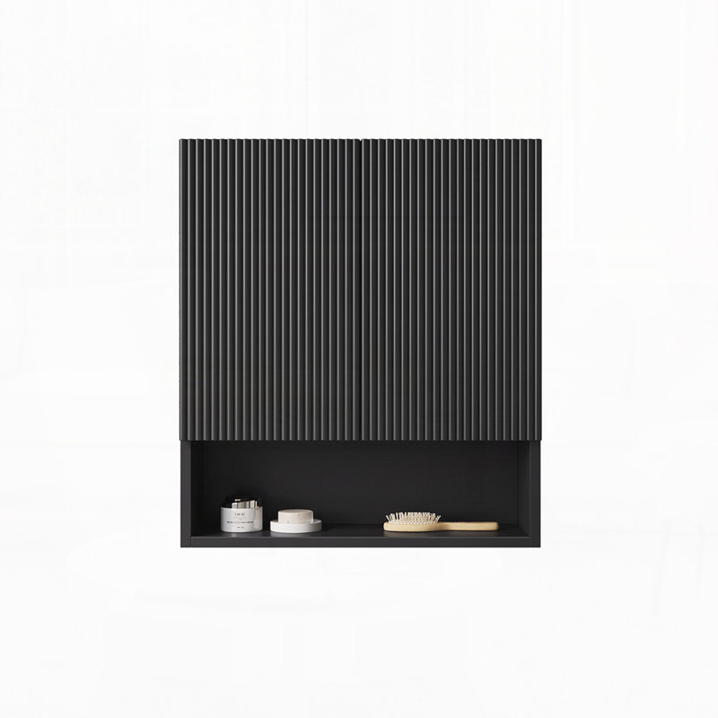 Armoire de salle de bain murale rayée de 26 po avec portes, tablette et rangement ouvert