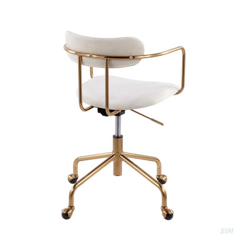 Chaise de bureau contemporaine en métal doré et velours crème