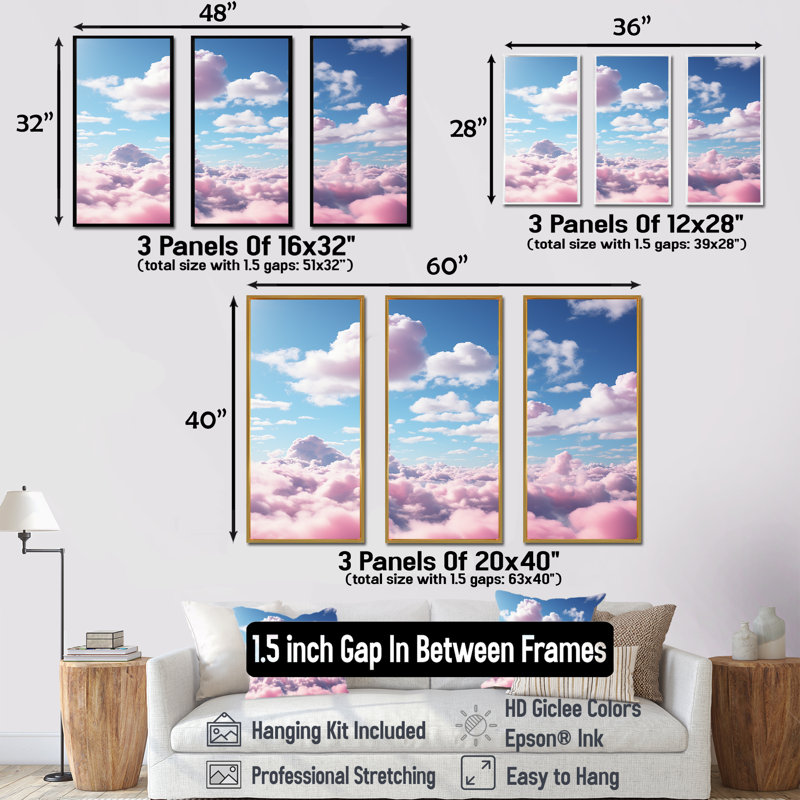 Sky Sky Horizon I - art mural ciel, Cadre flottant noir, H 32 po x l 48 po x P 1 po