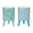 Set of Two Aqua Teal And White Ceramic 2 Ounce Chevron Round Distressed Pot Planters