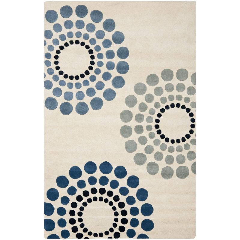 Tapis ivoire touffeté à la main Rajpi, Rectangle 3 pi 6 po x 5 pi 6 po