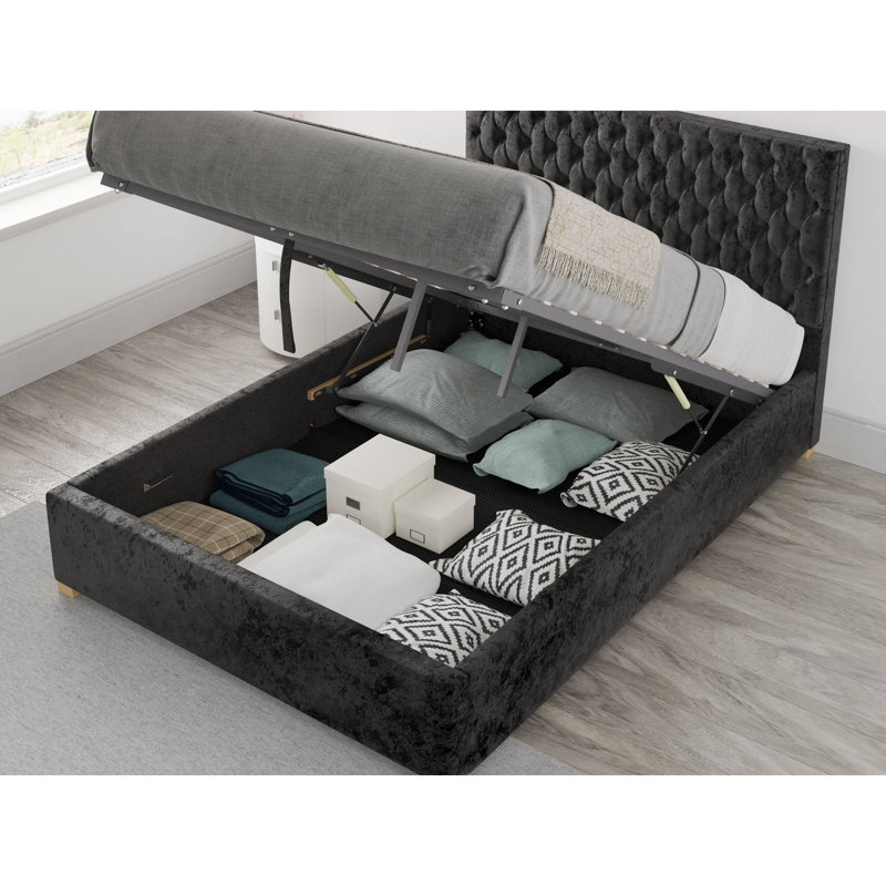 Central City Upholstered Ottoman Storage Bed, Black, Kingsize (5')