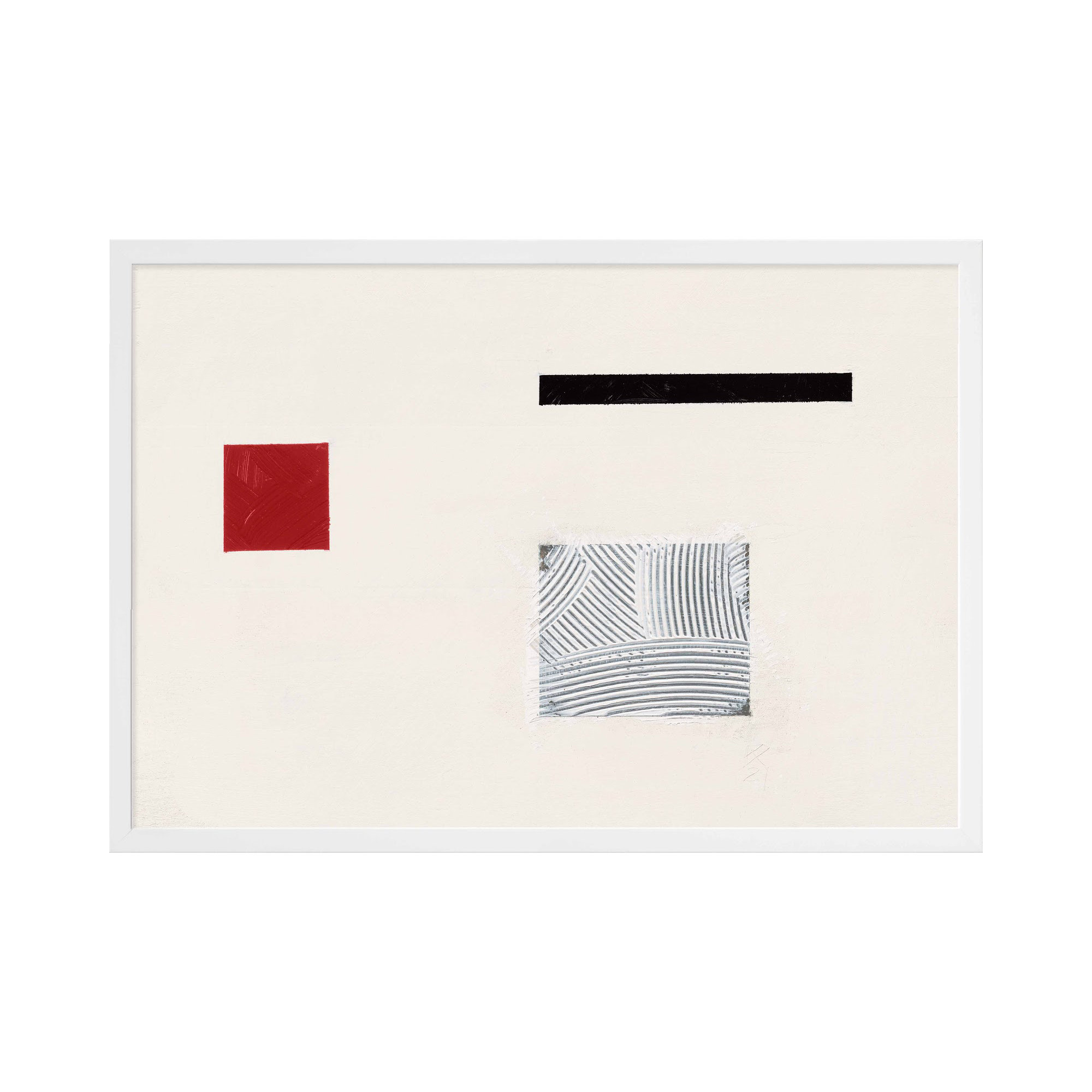 Tempo With Red 1 by Robert Kamnatnik, 14" H x 20" W x 1.25" D, White Framed Paper