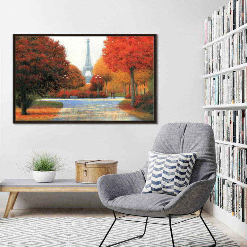 Automne à Paris en couple - Peinture, Cadre flottant espresso, H 21,5 po x l 33,5 po x P 2 po
