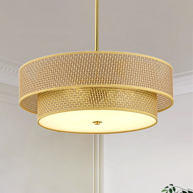 Plafonnier semi-encastré en rotin 17,7 po Boho, Gold Downrod-17.7"