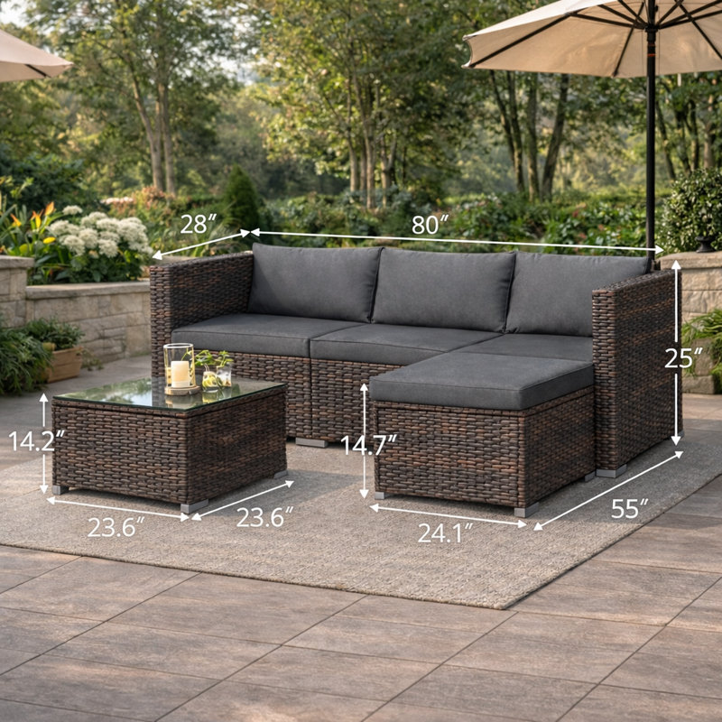 Ensemble de 12 meubles de patio extérieur: Comprend un ensemble de salle à manger 6 places et un canapé modulaire d'angle avec repose-pieds et table basse