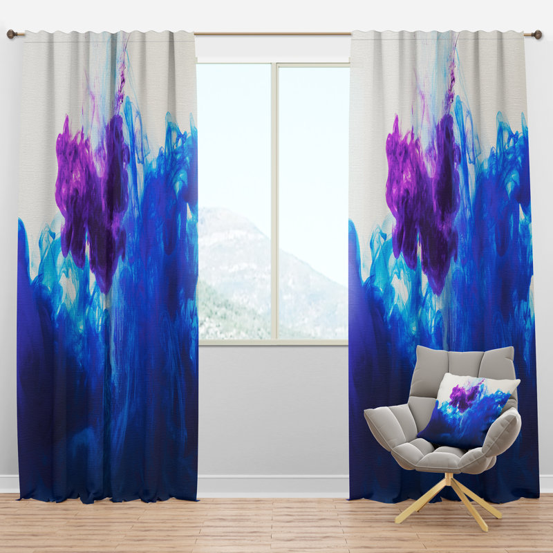 Blue and Purple Ink Composition - Mid-Century Curtain - Velvet Room darkening - 1 panel, 52"W x 90"L