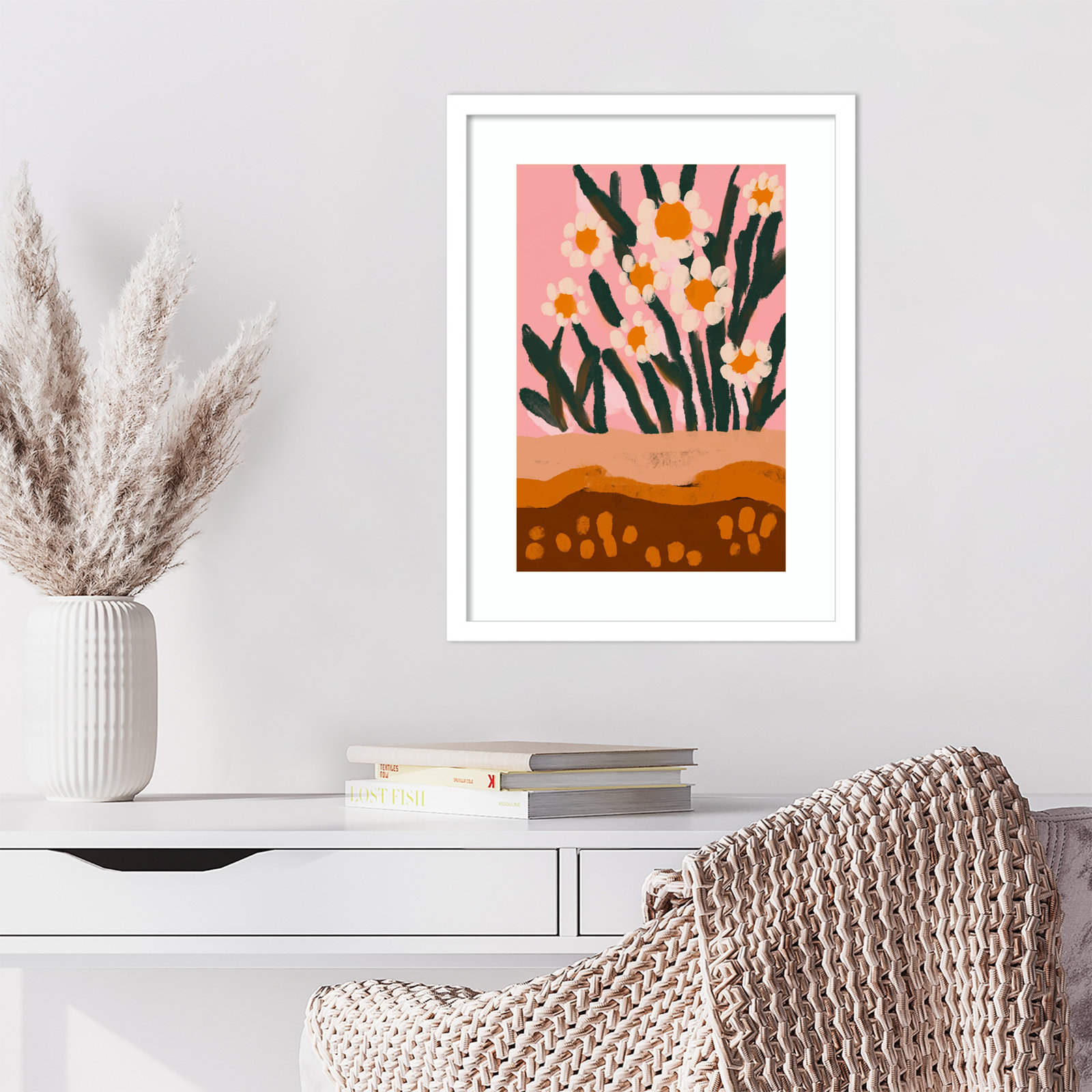 Pastel Flower Impression No 3, White, 21" H x 16" W