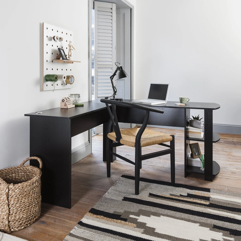 Glenhaven L-Shaped Computer Desk, Black