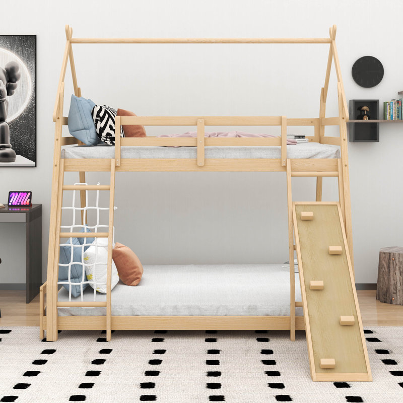 Hlavacek Kids Twin Over Queen Bunk Bed, Natural