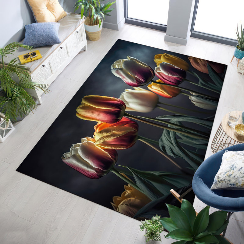 Floral Elegance Non-Woven Soft Printed Rug Showcasing Diverse Color Palette and Artistic Patterns for Modern Homes